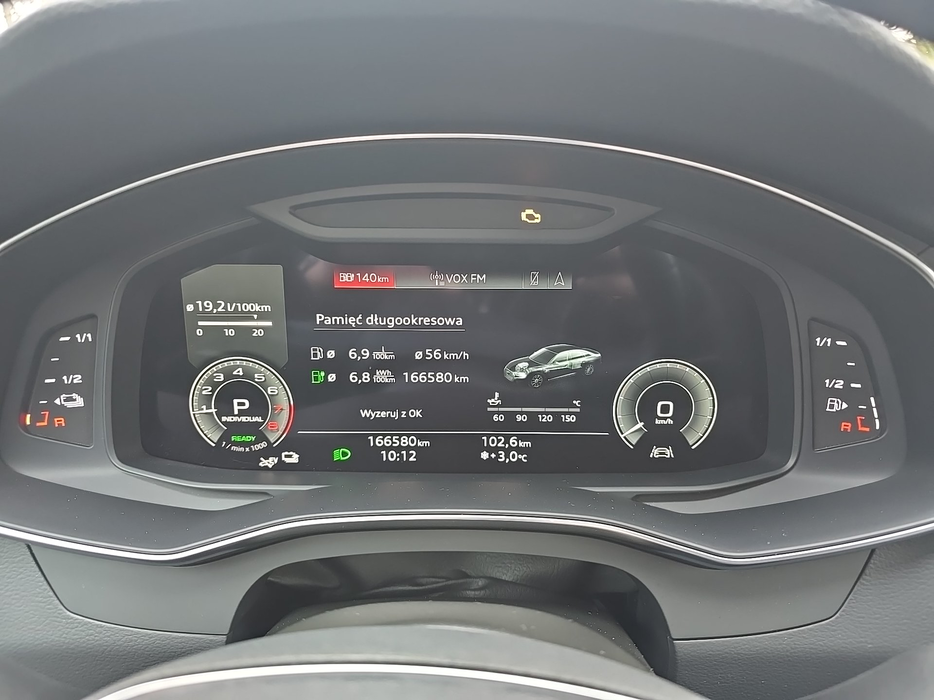 Zdjęcie zegarów i kontrolek po uruchomieniu silnika